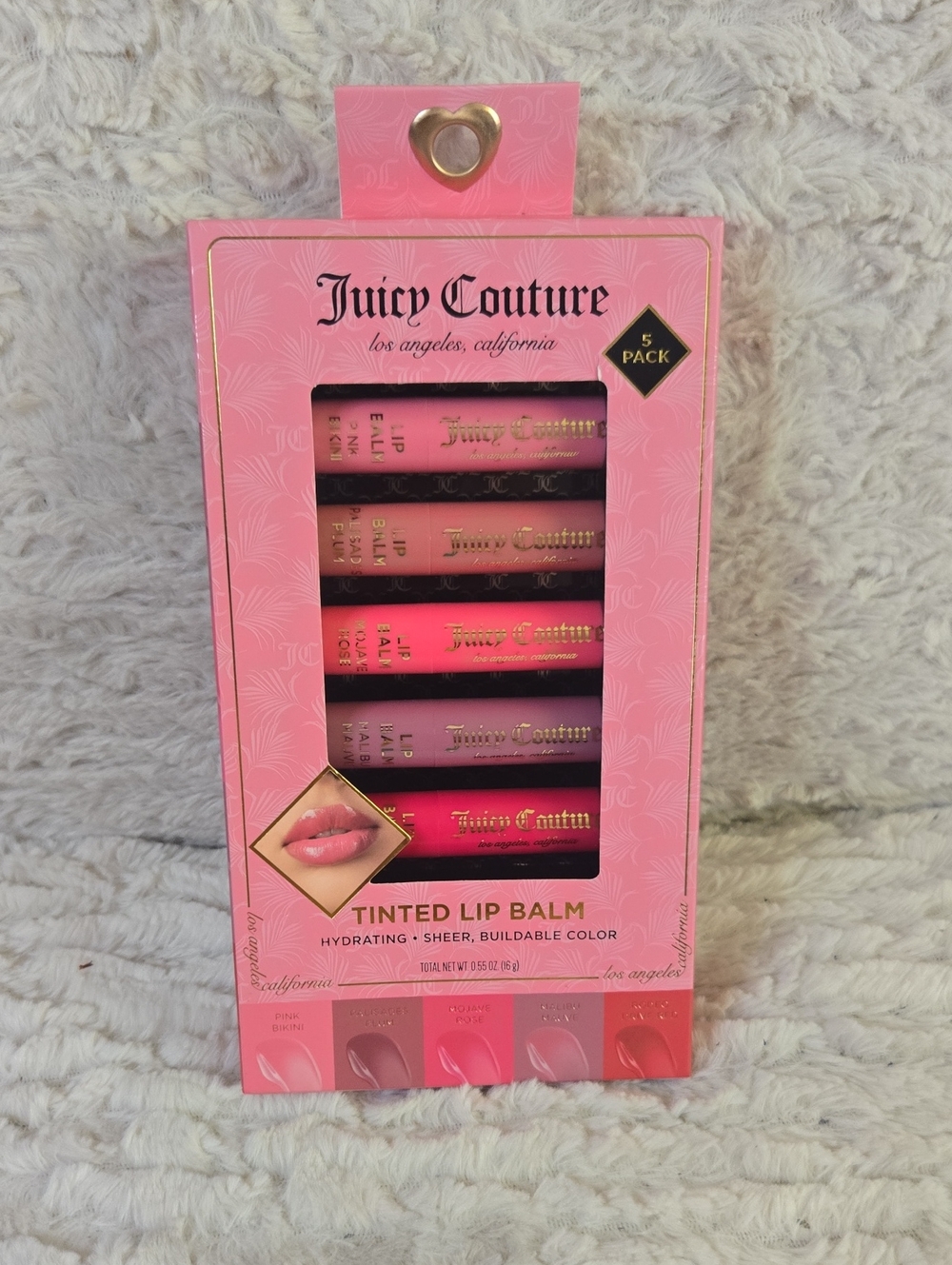 Juicy Couture 5-Pack Tinted Lip Balm Set in Pink Shades